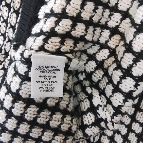 LOFT Oversized Open Front Cardigan Sweater XS Black White Cotton Modal - Picture 8 of 12